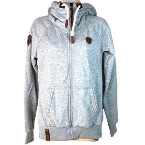 Naketano Womens Grey Hoodie Jacket W Full Zip Closure Rope & Leather Detail Med